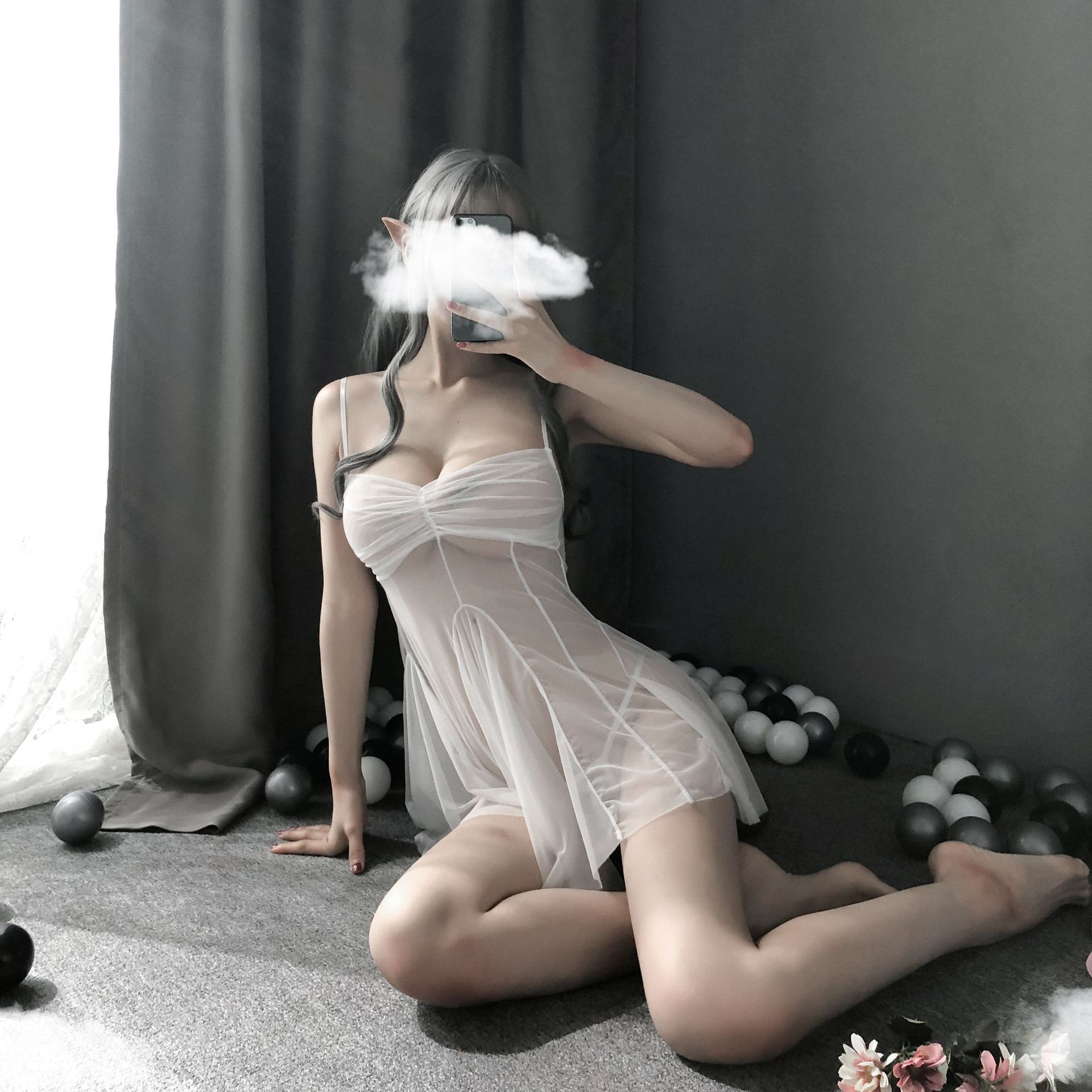 Váy ngủ 2 dây ren xuyên thấu ngực dày gợi cảm