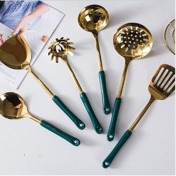Bộ Môi Vá 6 Món Mạ Vàng Màu Xanh Cổ Vịt Sang Trọng Phong Cách Vintage