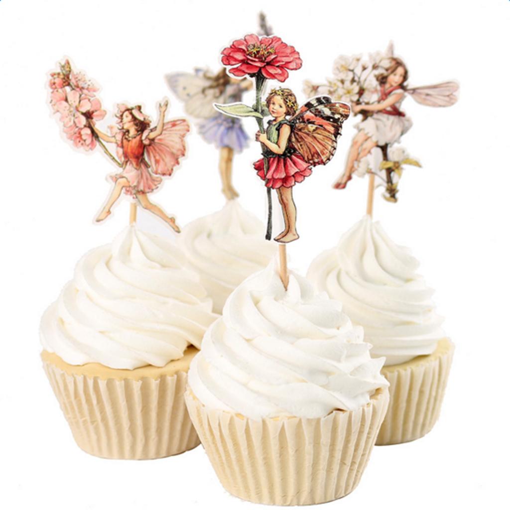 24 Pieces Flower Fairy Pixie Cupcake Cake Topper Pick Party Cake Decor