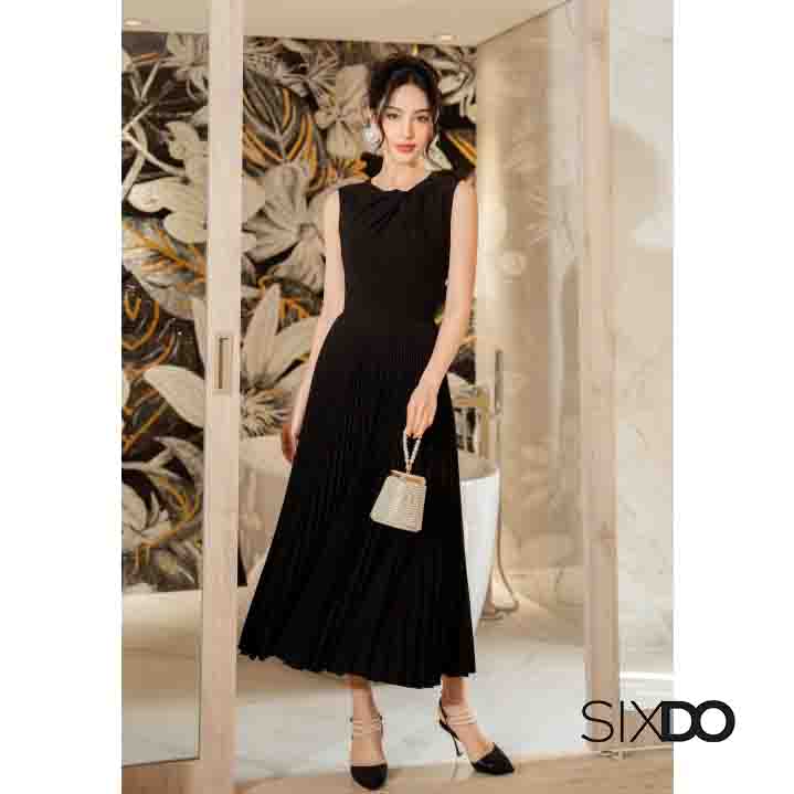 Đầm woven sát nách SIXDO cổ xoắn thanh lịch