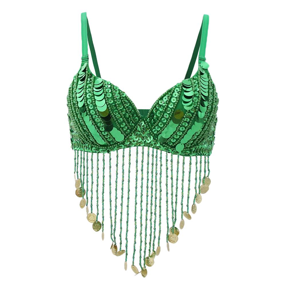 Belly Dance Beaded Bra Sequins Tassel Tops Dancing Singer Costumes
