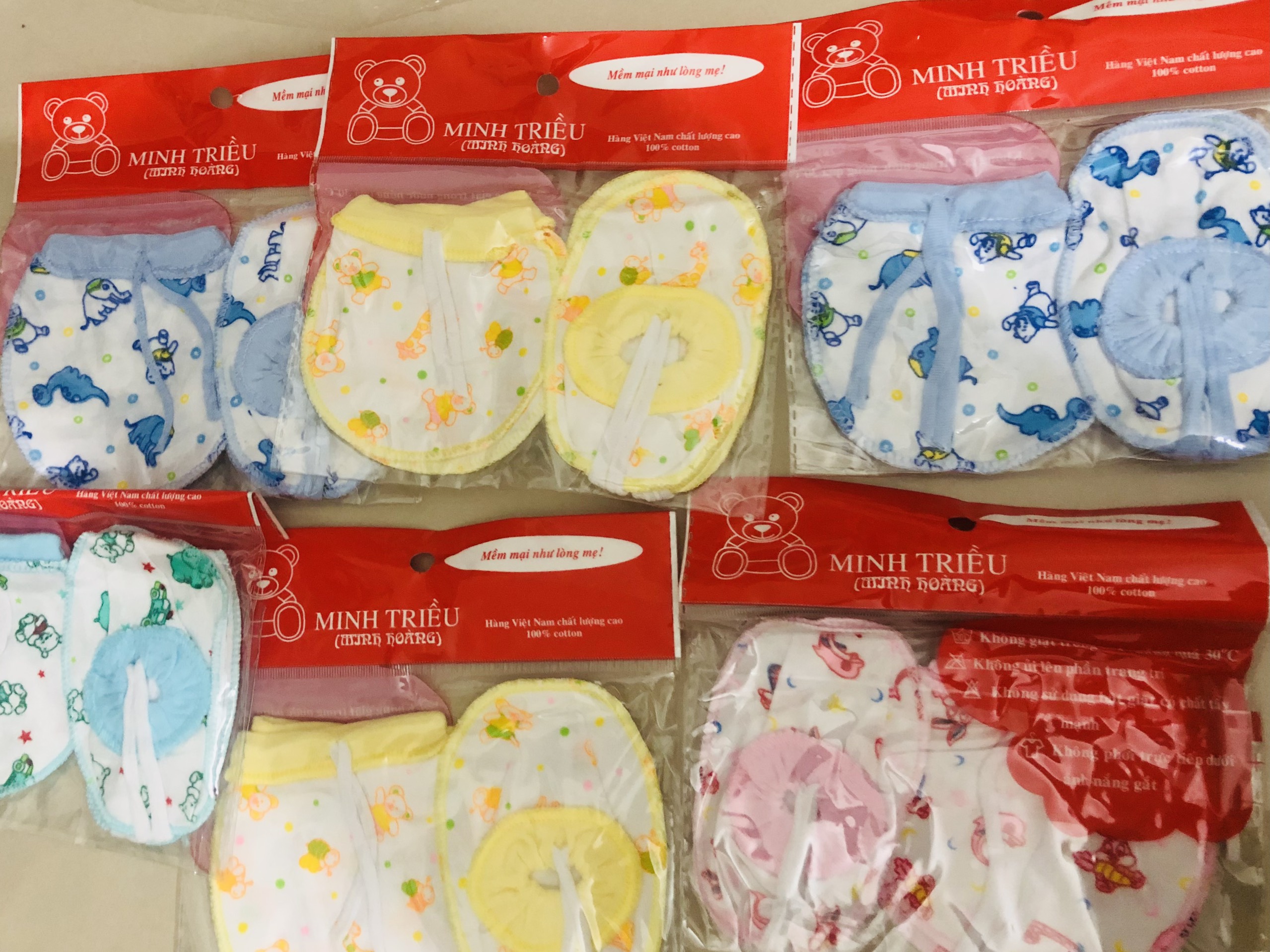Bao tay chân-Set 5 đôi bao tay chân cột màu cho bé sơ sinh