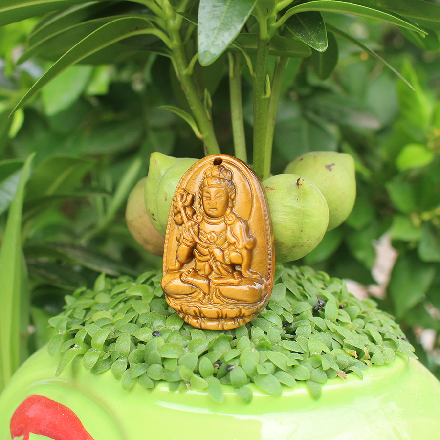 Mặt Dây chuyền Phật Đại Thế Chí Bồ Tát,  cho  tuổi Ngọ, Đá Mắt hổ, Cỡ nhỏ KOM2