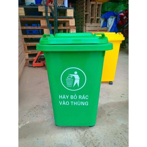 Thùng rác nhựa công cộng 60L 3 màu xanh, vàng, cam - 4 bánh xe