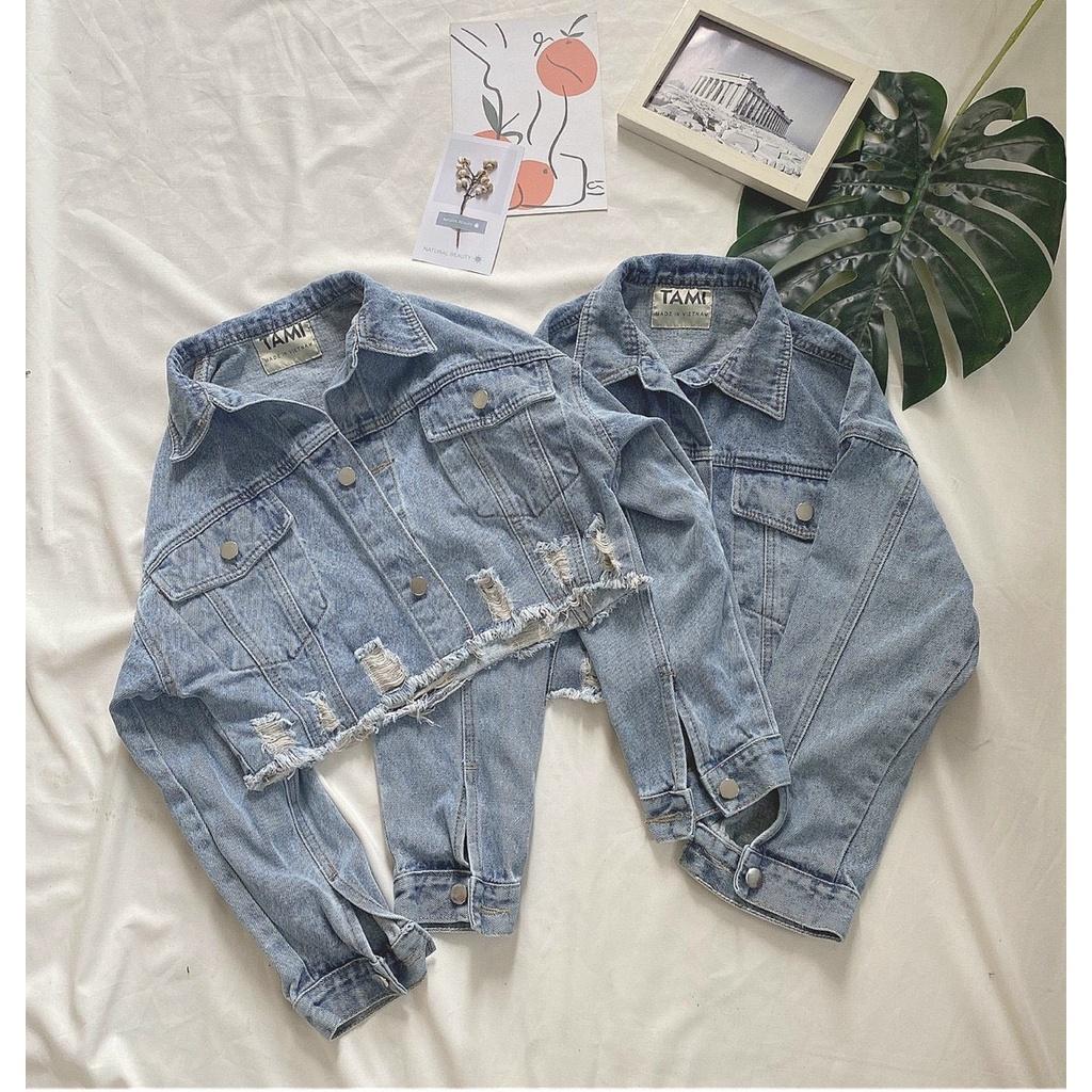 Áo Khoác Jeans Nữ VNXK Cao Cấp, Áo Khoác croptop Áo Jeans Nữ Lửng Rách Bụi