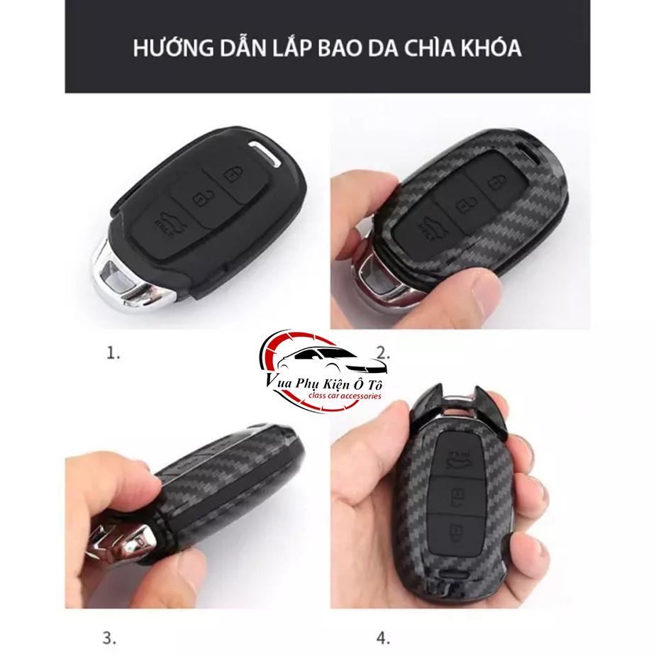 Ốp vỏ chìa khóa cao cấp dành cho xe Hyundai Kona, accent, santafe 2019 Vân CacBon Cao Cấp