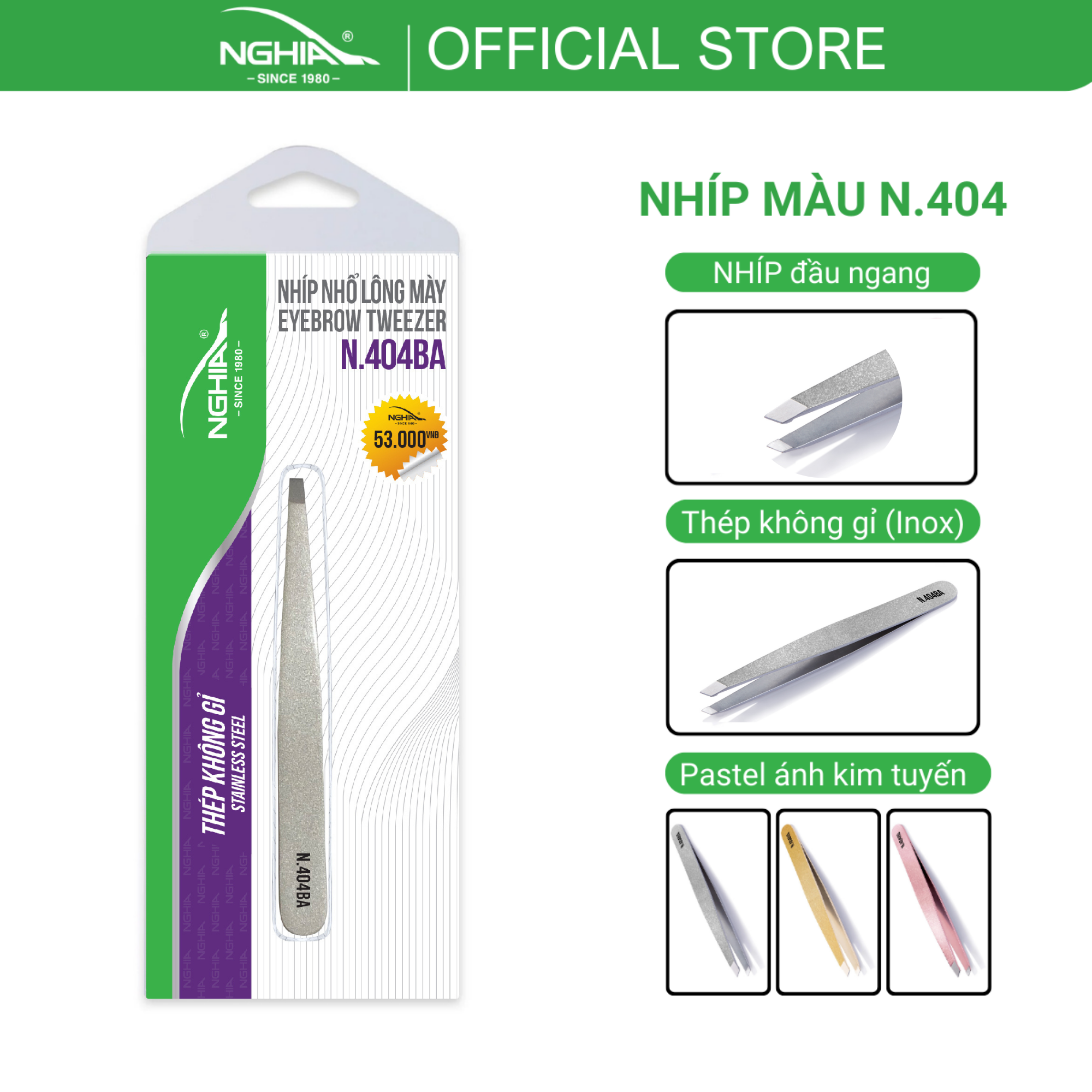 Nhíp nhổ lông mày Kềm Nghĩa N.404 - 3 màu