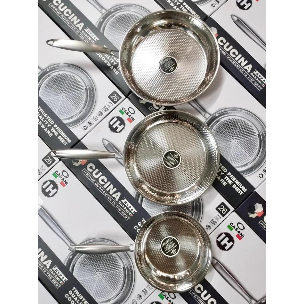 Chảo Inox Casani, 3 size 20/26/28cm, Bề Mặt Tổ Ong Chống Dính Hoàn Hảo, Tay Cầm Cách Nhiệt, Nhập Đức