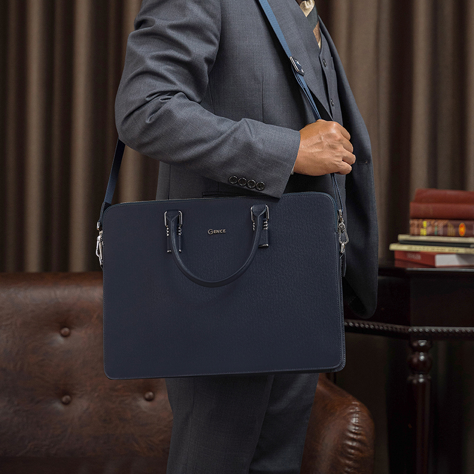 Cặp Da Nam Túi Xách Công Sở GENCE CDX18 Chất Liệu Da Bò Cao Cấp Màu Xanh Navy