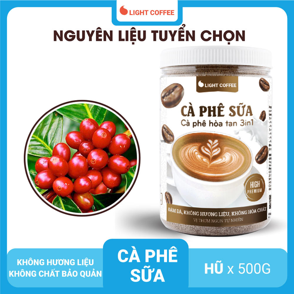 Cà phê sữa 3in1 không hóa chất, pha uống ngay Light Coffee - hũ 500g