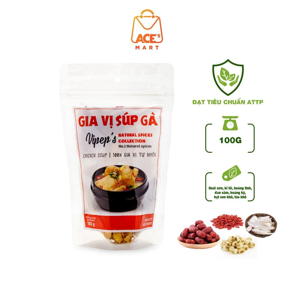 Gói gia vị VIPEP nấu súp gà 100g - gà tiềm (củ hoài sơn, kỷ tử, hạt sen khô, táo khô,...)