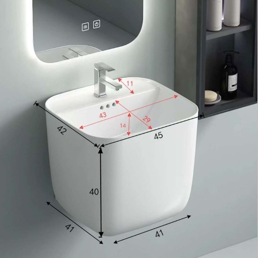 Lavabo treo tường kiểu 1 khối, màu trắng, thân chậu đúc nguyên khối, thiết kế sang trọng