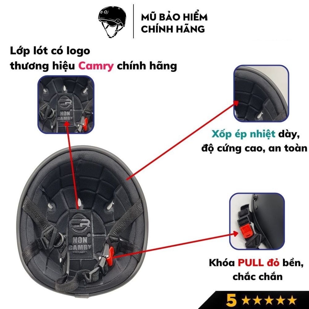 Mũ bảo hiểm nửa đầu kèm kính phi công, kính UV NON CAMRY CR01 độc đáo, nhiều màu sắc, Freesize (55-59cm)