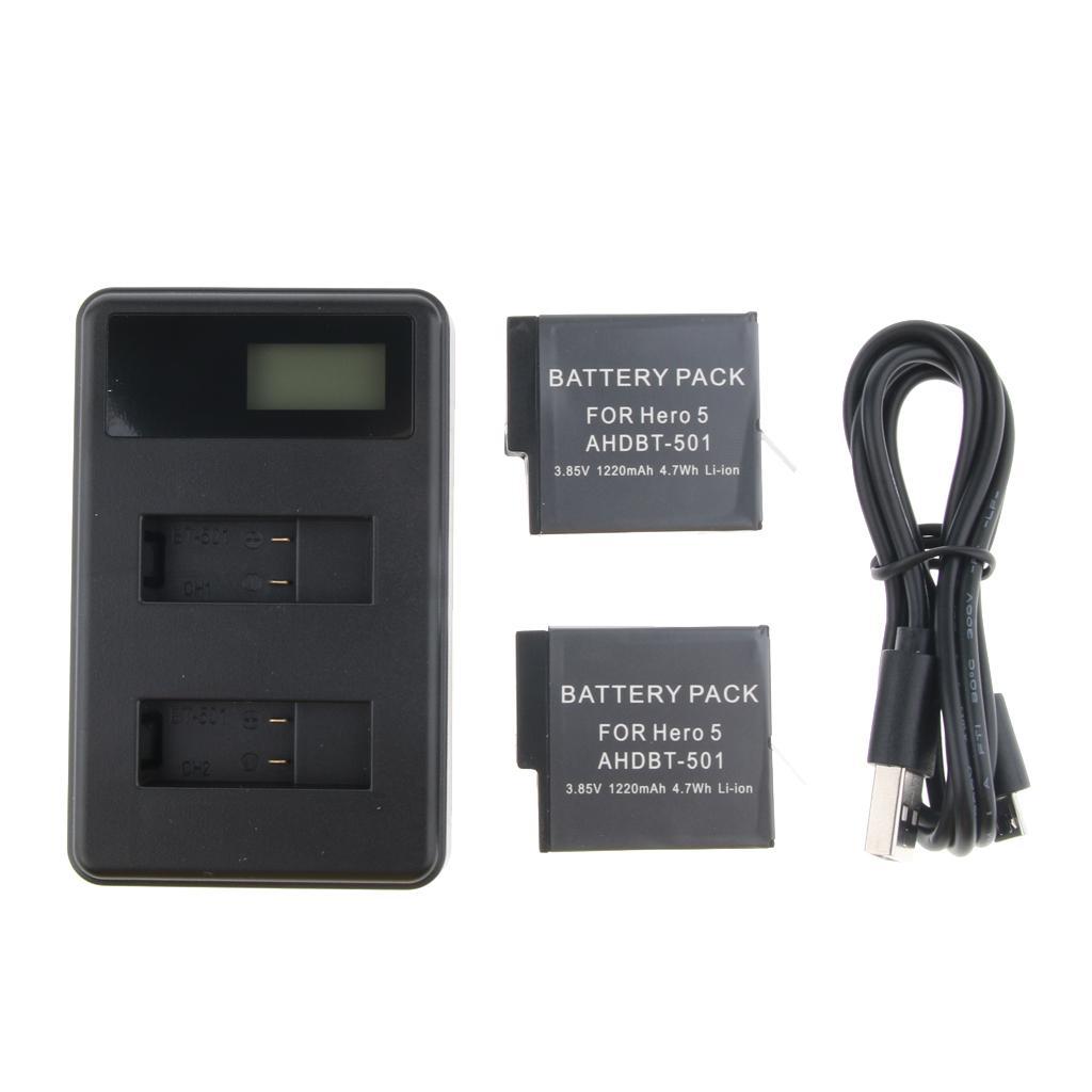 LCD Display USB Dual Battery Charger Kit For GoPro Hero 5 6 Black AHDBT-501