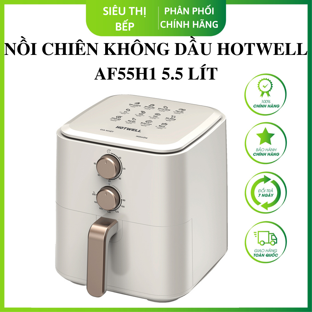 Nồi Chiên Không Dầu HOTWELL AF55H1 dung tích 5.5L, Bảo Hành 12 Tháng, 1 Đổi 1 Trong 100 Ngày - Hàng Chính Hãng