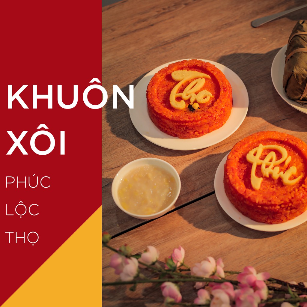 Bộ 3 Khuôn Xôi Phúc Lộc Thọ - Khuôn Làm Bánh Đồ Xôi Bằng Nhựa PP An Toàn Tiện Lợi - Hàng Loại 1