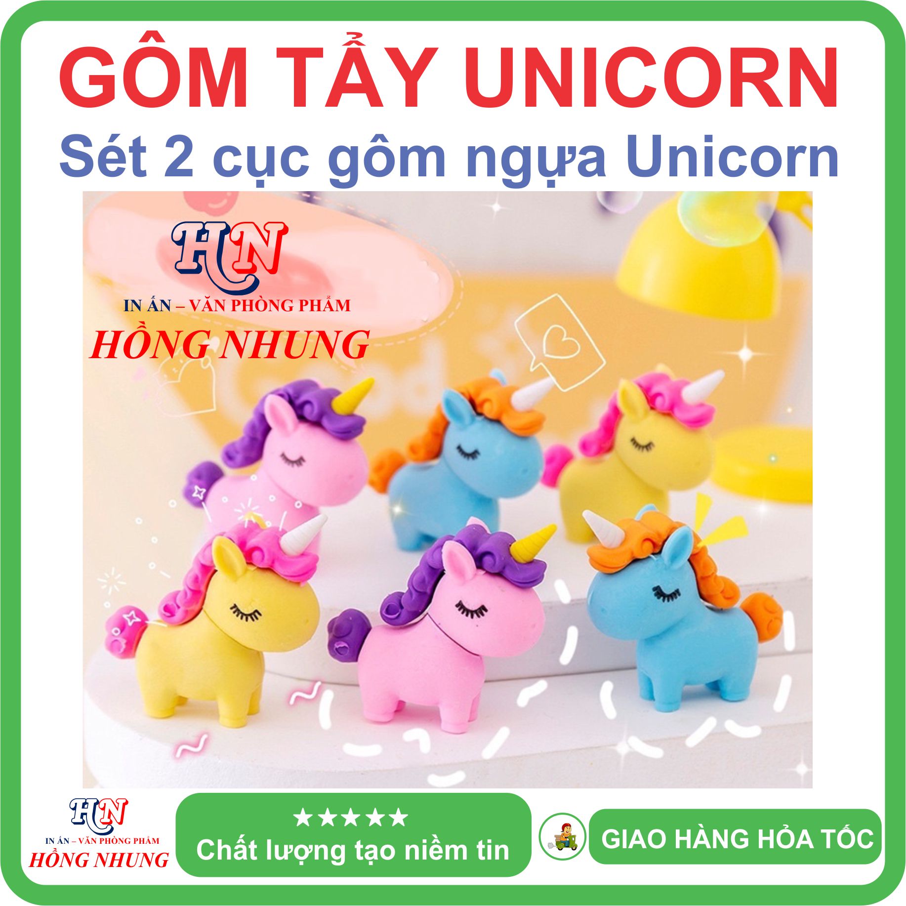 [SÉT] COMBO 2 Cục Gôm Tẩy Hình Unicorn, Màu Sắc Dễ Thương, Giúp Bé Yêu Hứng Thú Học Tập