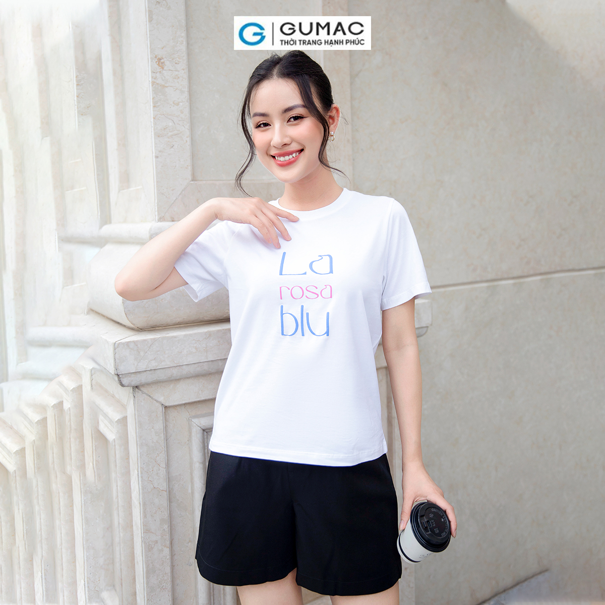 Áo thun nữ tay ngắn in chữ dày dặn trẻ trung thoải mái GUMAC ATD09034