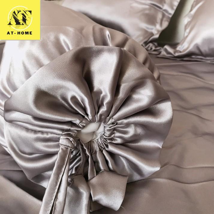 Bộ 4 Món Ga Gối Phi Lụa Thương hiệu LAN PHAM BEDDING Mát Mịn - Màu Xám Ghi