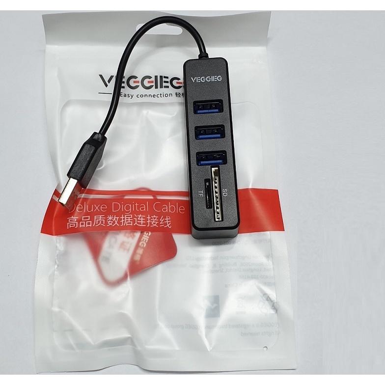 Hub VEGGIEG 5 in 1 Chia 3 Cổng Usb 2.0 Tích Hợp Đầu Đọc Thẻ Nhớ SD / TF - Hàng Chính Hãng