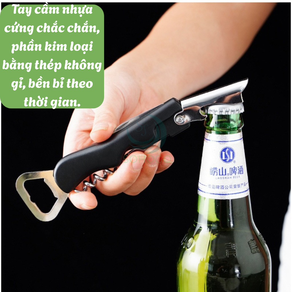 Dụng cụ mở nắp chai đa năng 3 trong 1 Đồ khui rượu vang kiêm mở nắp chai và dao cắt giấy bạc Dụng cụ mở bia và rượu chuyên dụng cho nhà hàng Khui rượu vang chuyên nghiệp Dụng cụ mở nắp chai đa năng tay cầm nhựa cao cấp