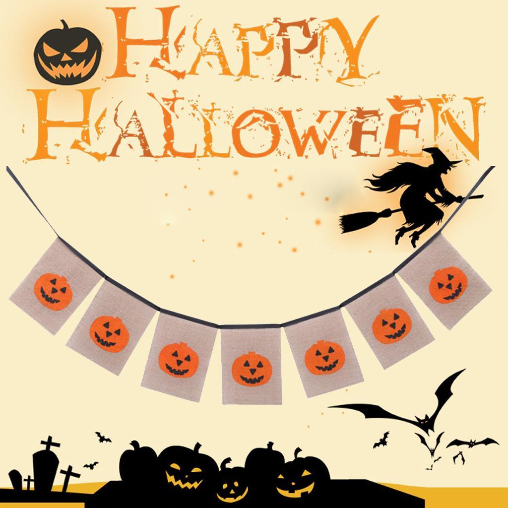 Halloween Pumpkin Bunting Burlap Banner Garland Party Wall Hanging Decor