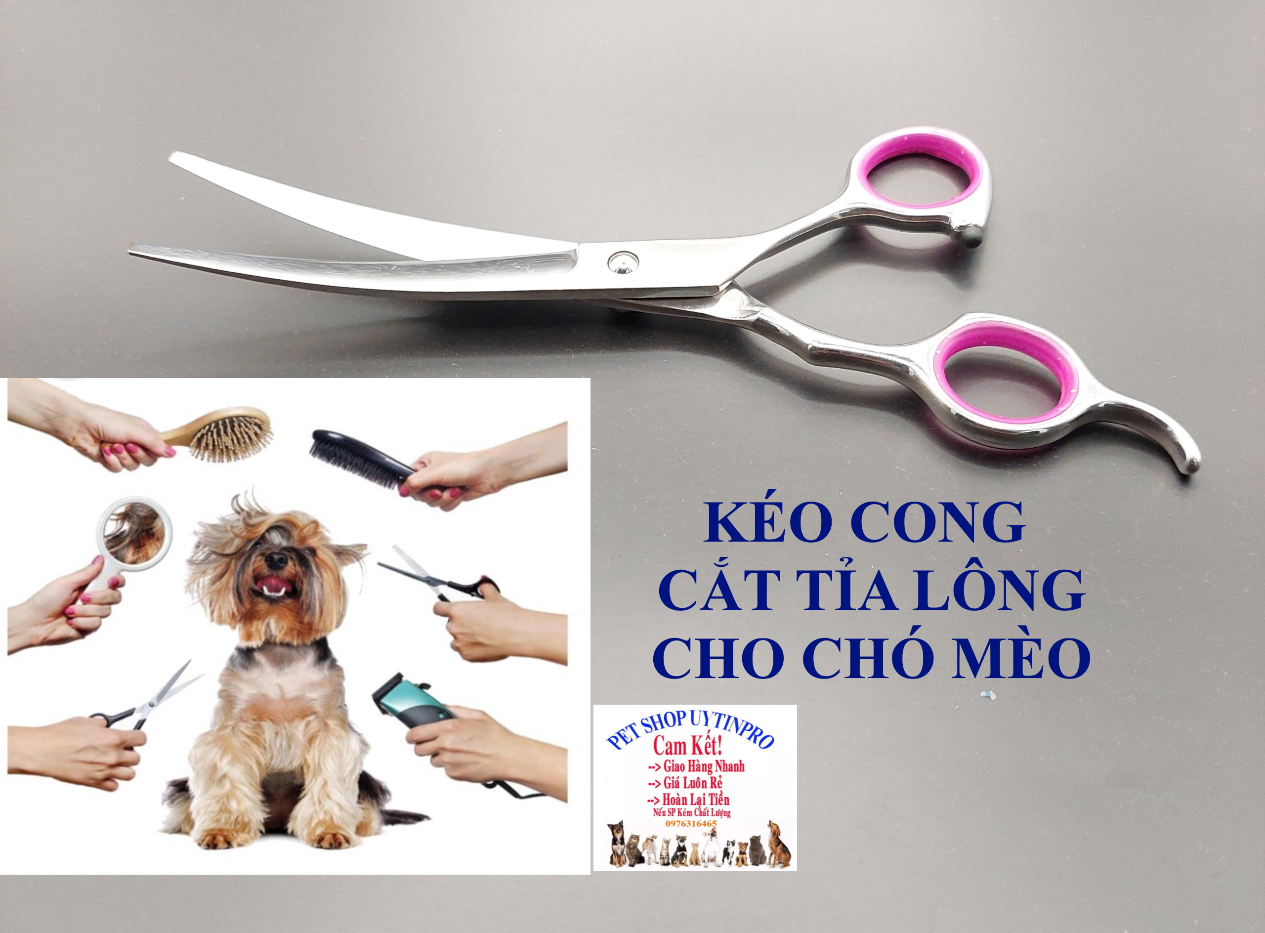 Kéo cong cắt tỉa lông cho Chó Mèo Pet Thú Cưng Chất liệu thép không gỉ, Dài 18cm, Độ bền cao, Phù hợp với mọi thú cưng