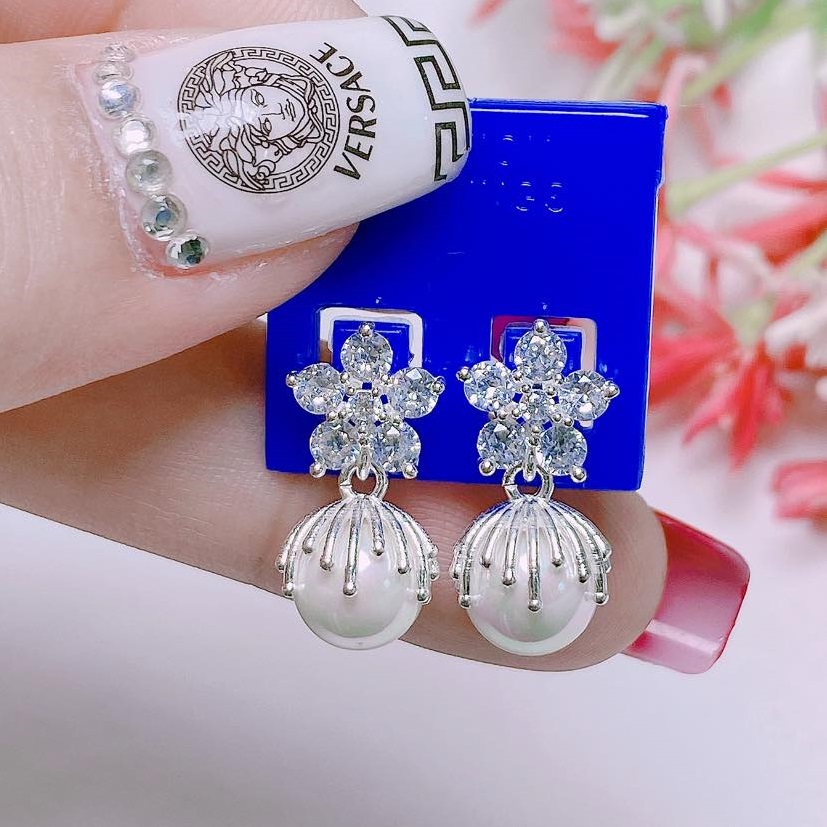 Bông tai bạc mặt hoa treo trai chất liệu bạc s925 MS07g