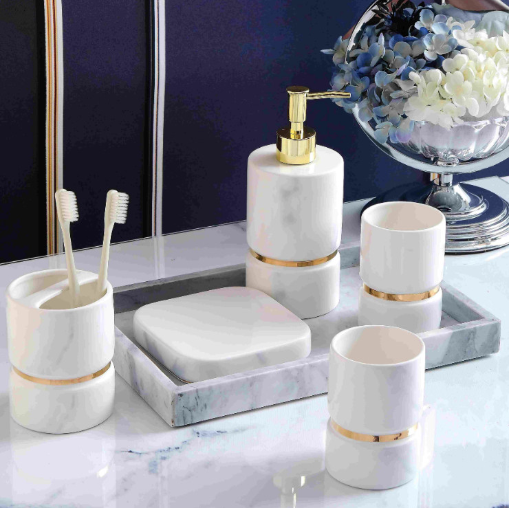 Set lọ đựng nhà tắm WHITE PORCELAIN & COPPER