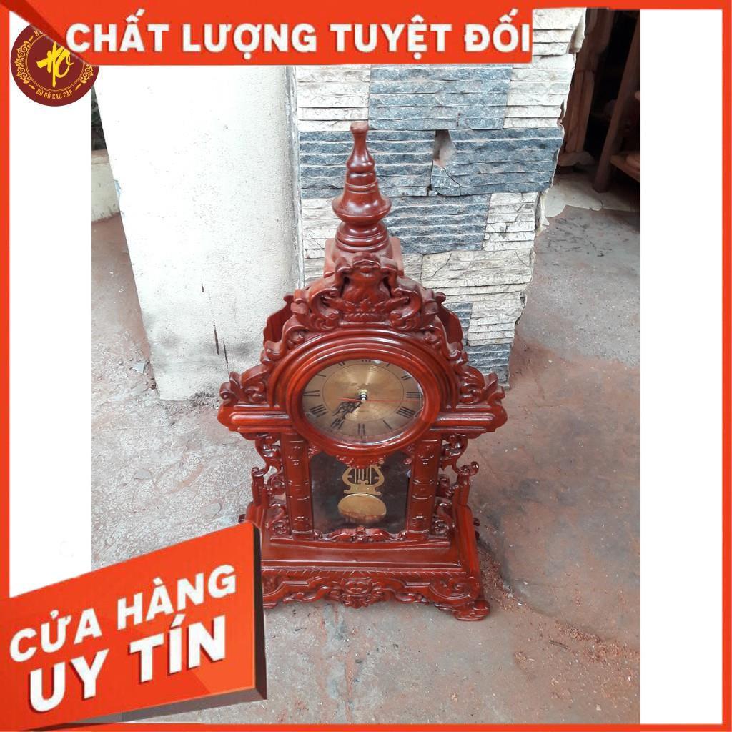 Đồng hồ đề bàn đứng gỗ hương đá quả lắc sang trọng