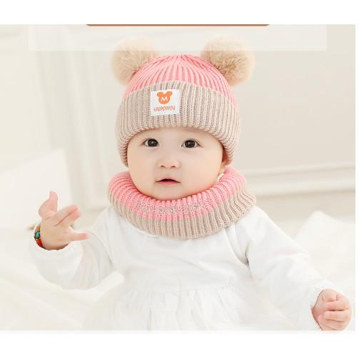 Mũ len KÈM khăn ống ( có 2 quả bông ) mẫu cực đẹp cực dày cực ấm cho bé  hót 2021
