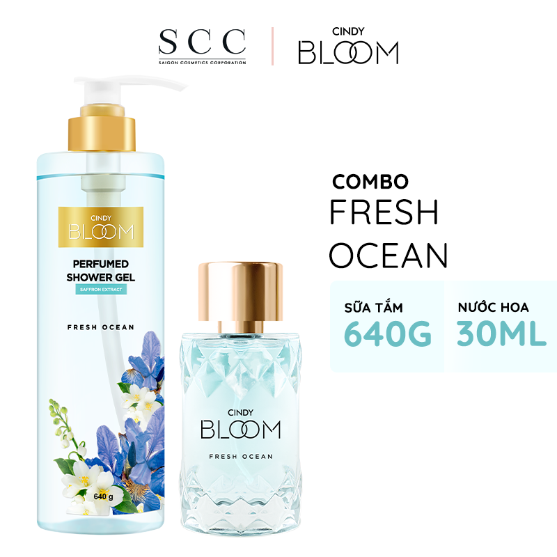 Bộ đôi sữa tắm nước hoa &amp; nước hoa nữ Cindy Bloom Fresh Ocean mùi hương năng động trẻ trung 640g + 30ml