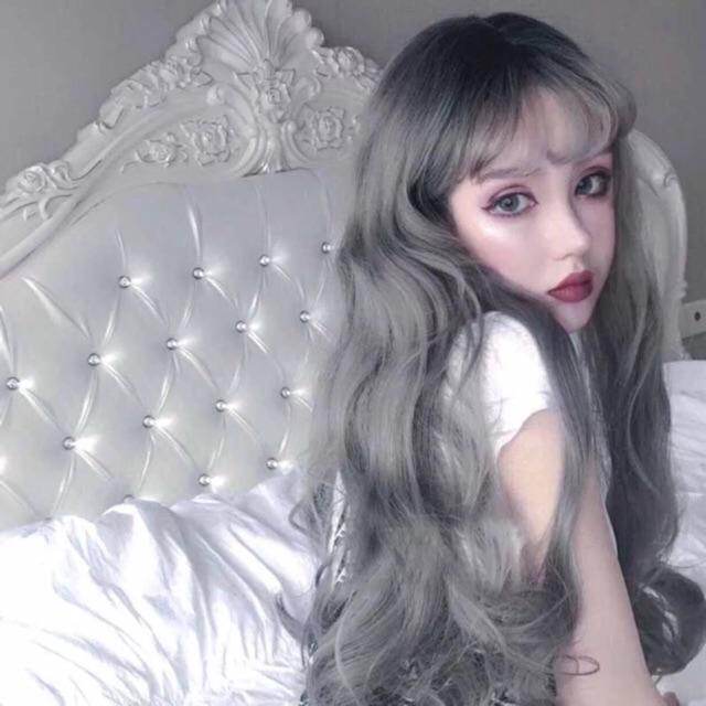 Tóc giả xoăn khói xám