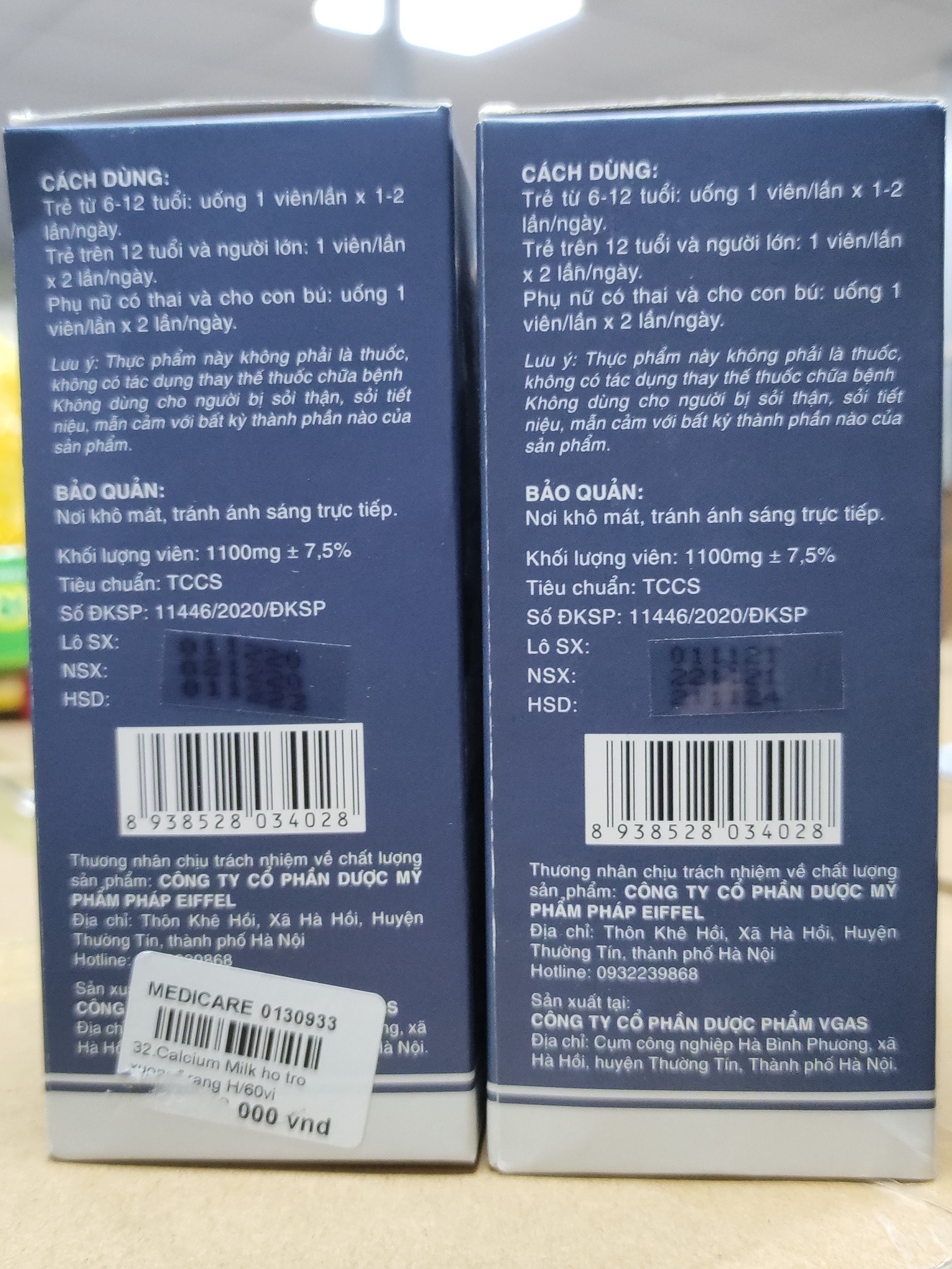 Combo 2 Lọ Viên Uống Bổ Sung Canxi Phát Triển Chiều Cao Xương Chắc Khỏe CALCIUM MILK ( Hộp 60 viên )