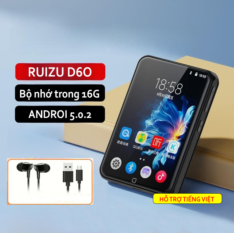 Máy Nghe Nhạc Android MP3 MP4 Màn Hình Cảm Ứng 3.5 Inch Bluetooth RUIZU D60 Bộ Nhớ Trong 16GB (Hỗ Trợ Tiếng Việt) - Hàng Nhập Khẩu
