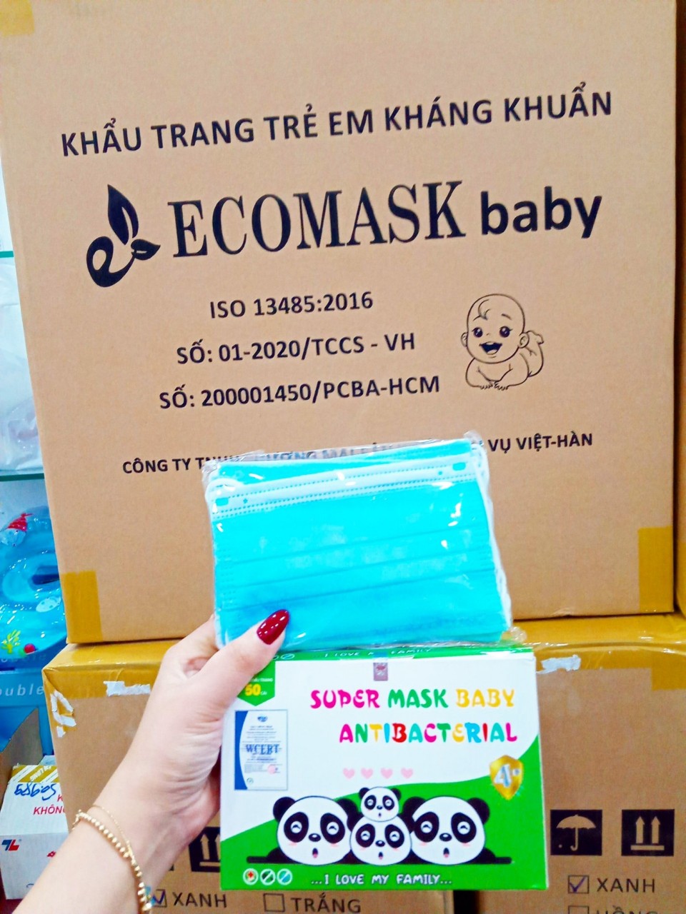 KHẨU TRANG Y TẾ EM BÉ CAO CẤP KHÁNG KHUẨN 4 LỚP ECOMASK MÀU XANH