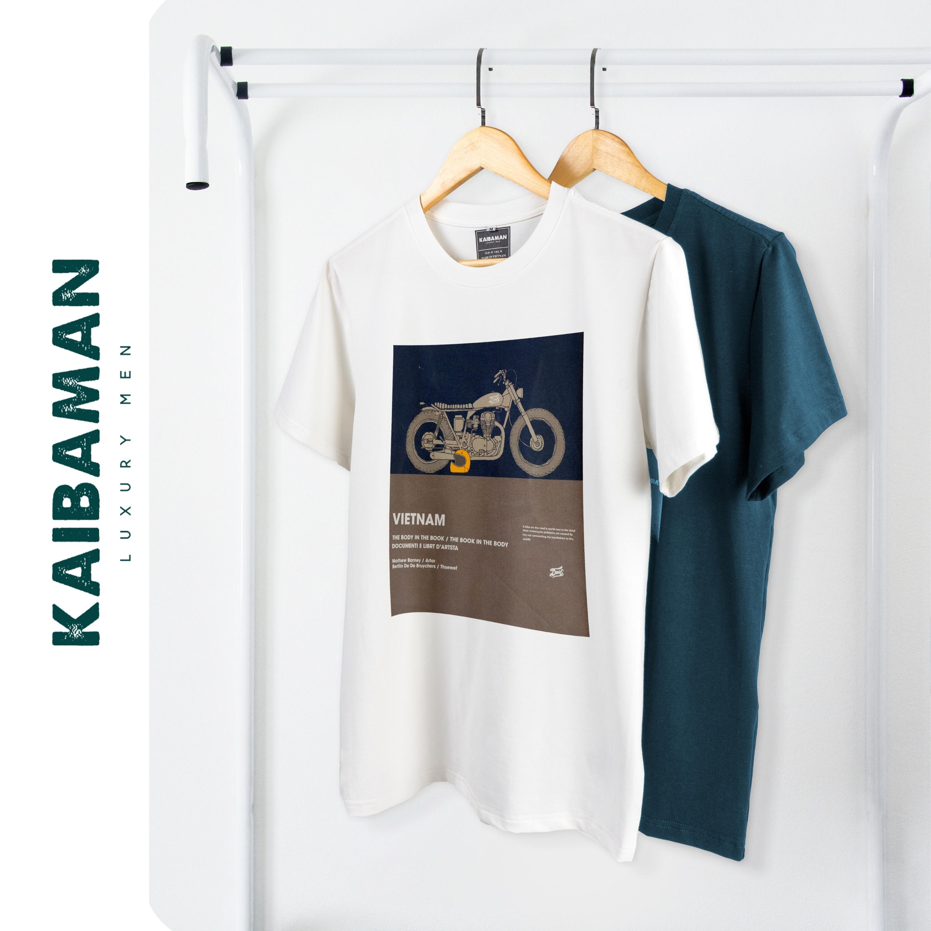 Áo Thun T-Shirt In Hình Hai Màu Xanh Trắng Áo Phông Nam Cổ Tròn Cotton Compact - KAIBAMAN STORE
