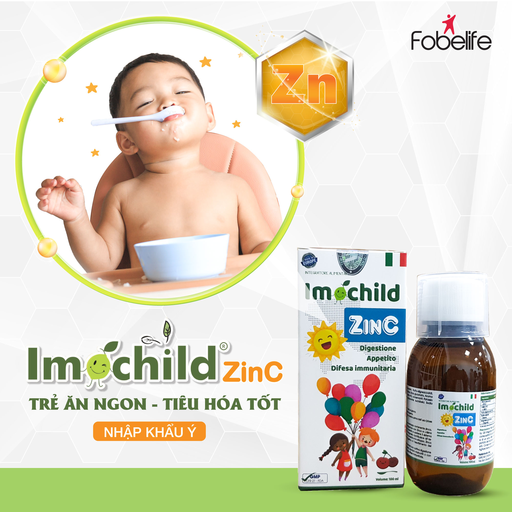 Siro Bổ Sung Kẽm Giúp Trẻ Hấp Thụ Tốt Tăng Sức Đề Kháng Imochild Zinc Nhập Khẩu Ý  ( Chai 100ml )