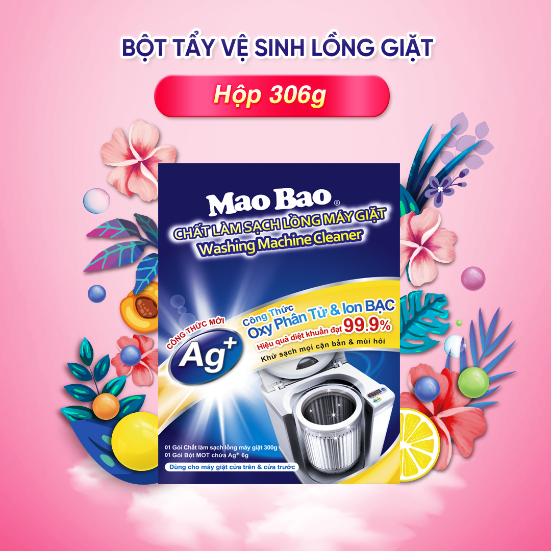 Chất Làm Sạch Lồng Giặt Mao Bao Ion Bạc Nâng Cấp Mới 300g + 6g