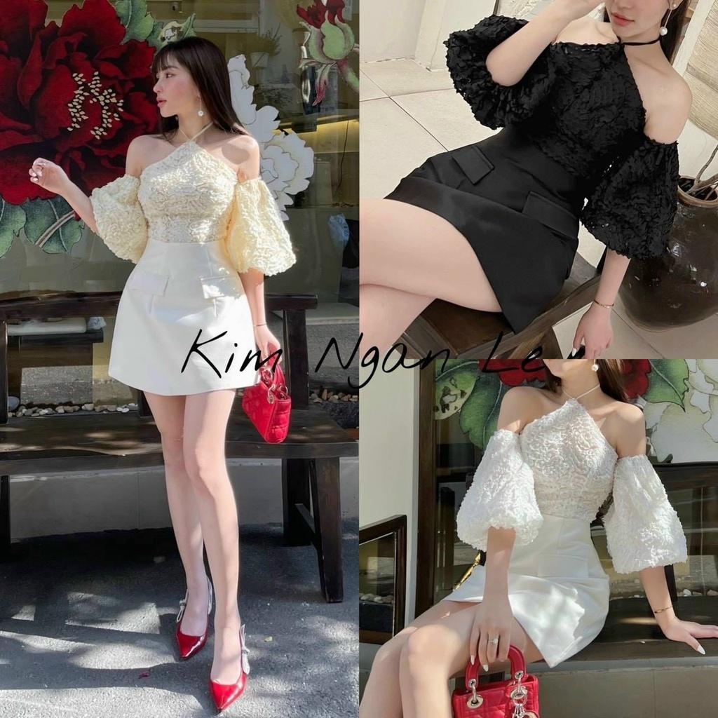 Set áo yếm tay phồng kèm chân váy chữ A xinh xắn cho các nàng tiểu thư đi chơi dự tiệc