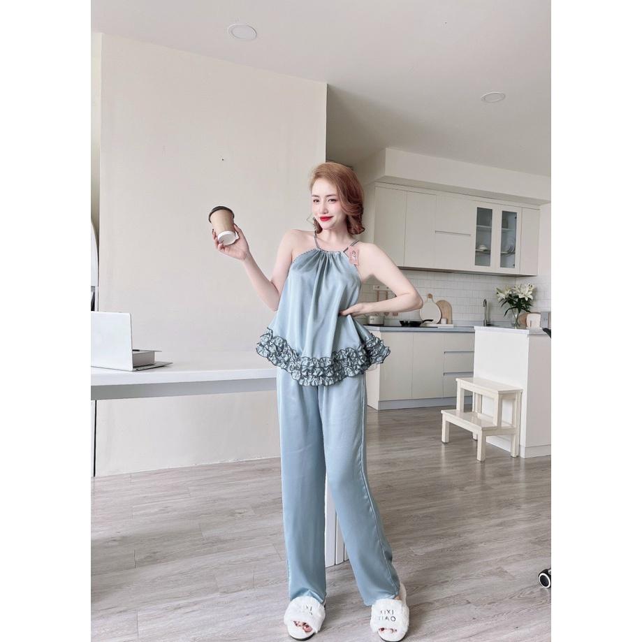 Đồ Ngủ Nữ Mặc Nhà Quần Dài Chất Lụa LATIN Đẹp, Mát, Ít Nhăn, Đường May Đẹp- Kiểu Đồ Ngủ Sexy, Freesize Dưới 58kg