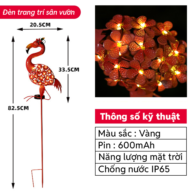 Đèn Trang Trí Năng Lượng Mặt Trời Hồng Hạc Đỏ, Tiêu Chuẩn Chống Nước IP44, Tự Động Sáng Vào Ban Đêm - DA3013