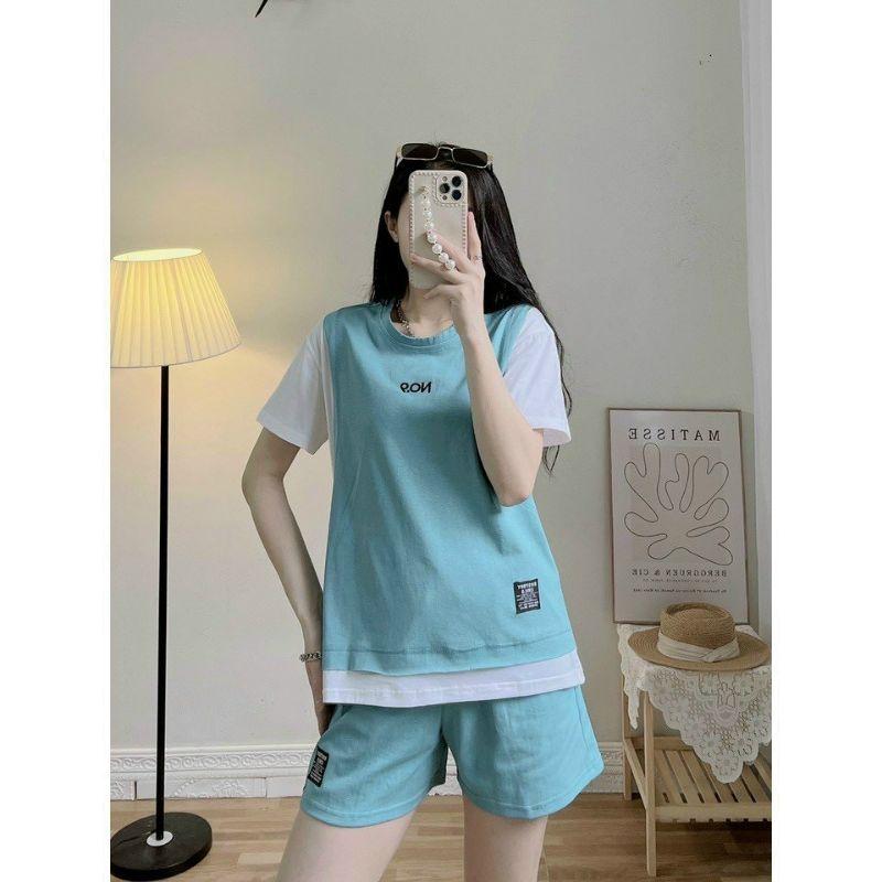 Đồ bộ mặc nhà nữ ,Set quần đùi Áo thun tay lỡ phối màu chất cotton xịn mặc hè thoáng mát phong cách hàn