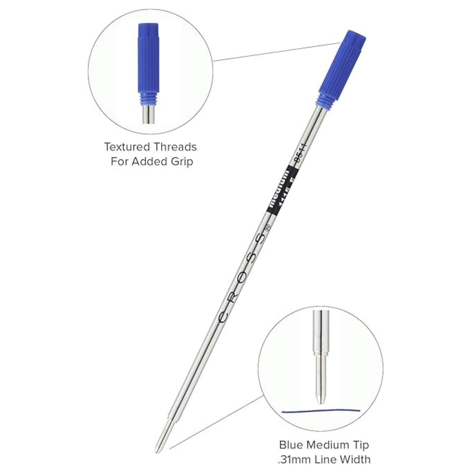 Ruột bút bi khô CROSS cao cấp - mực xanh - ngòi trung - vỉ 1 cái