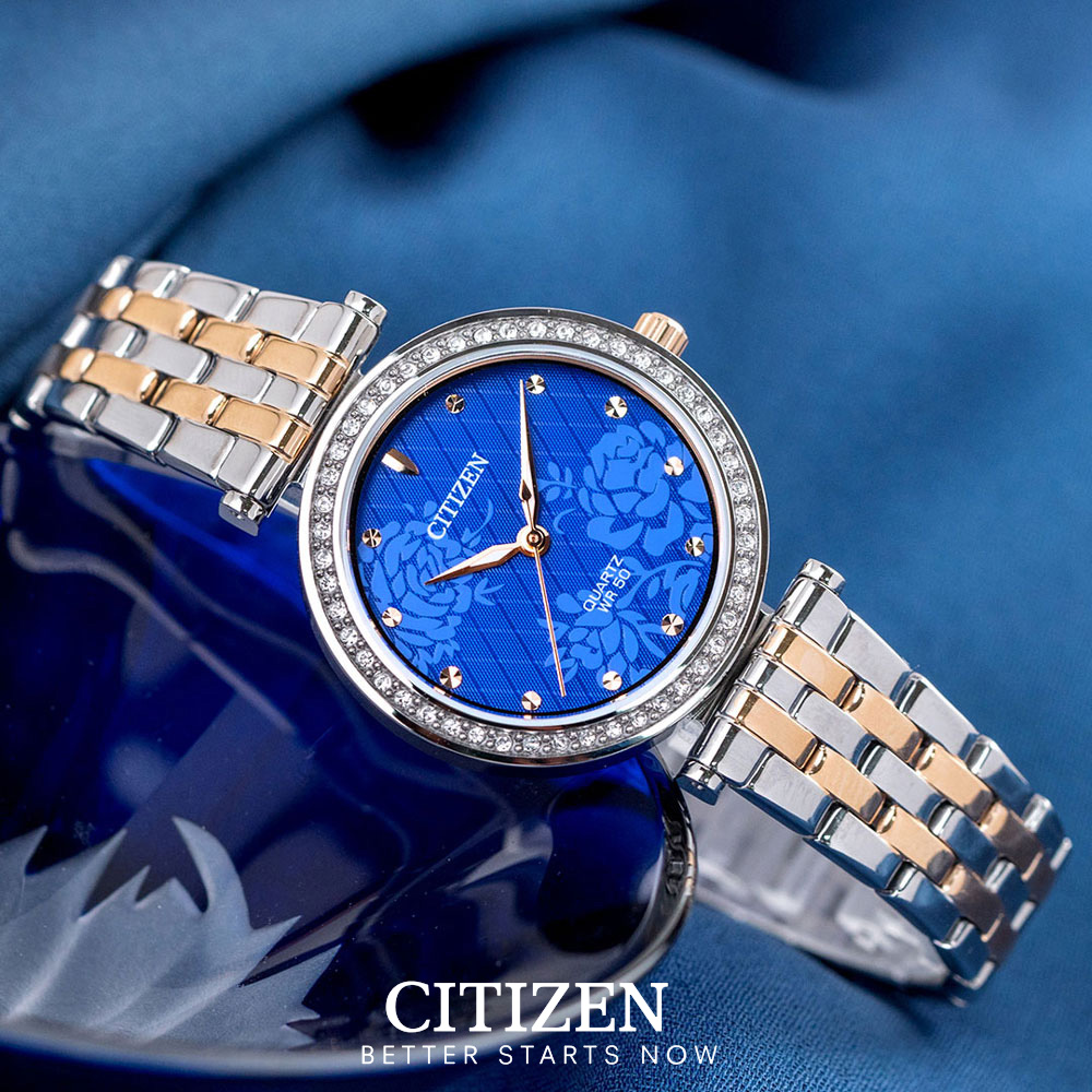 Đồng Hồ Nữ Citizen Đính Đá Swarovski Dây Thép Không Gỉ ER0218-53L - Mặt Xanh