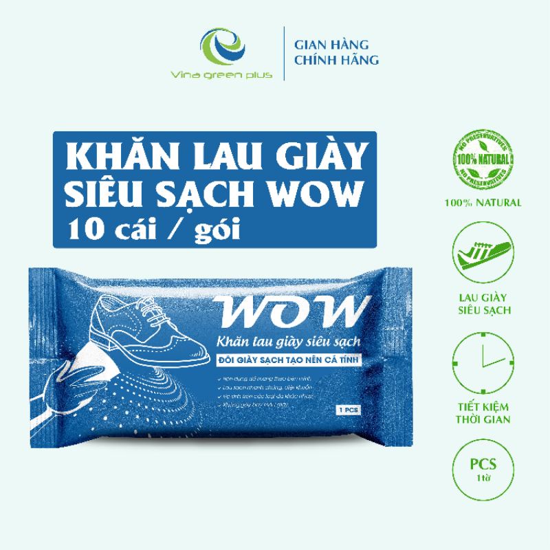 Khăn ướt Wow lau giày - Combo 10 gói - siêu sạch/ tiện lợi