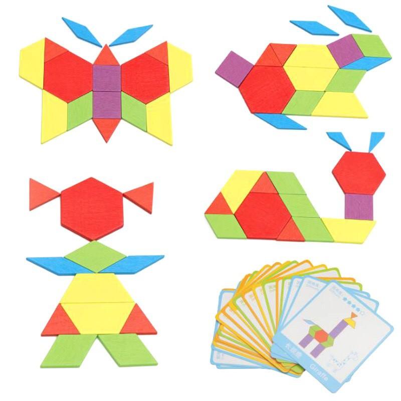 Ghép hình tư duy theo thẻ Pattern block 130 chi tiết