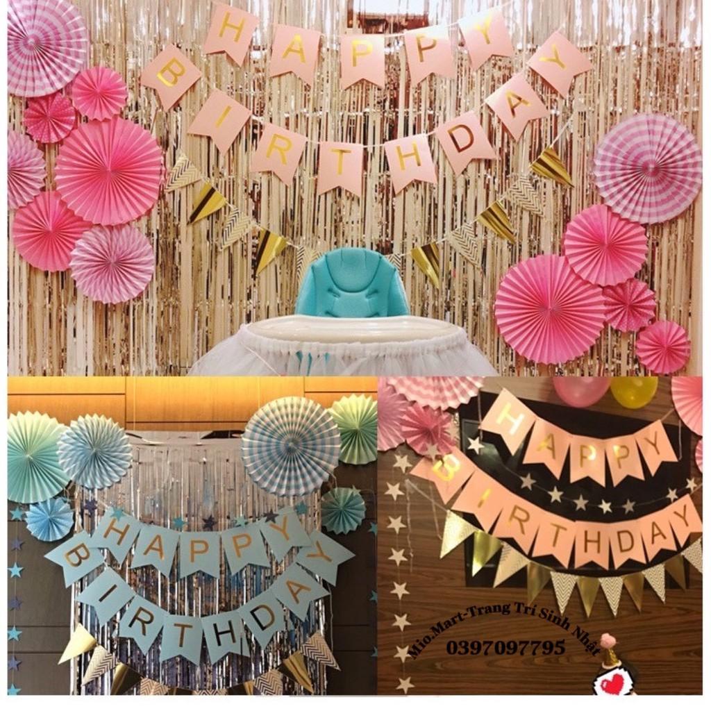 Bộ 6 Quạt Party Fan Trang Trí Bằng Giấy,2 Màu Xanh,Hồng Trang Trí Sinh Nhật Siêu Dễ Thương BB07