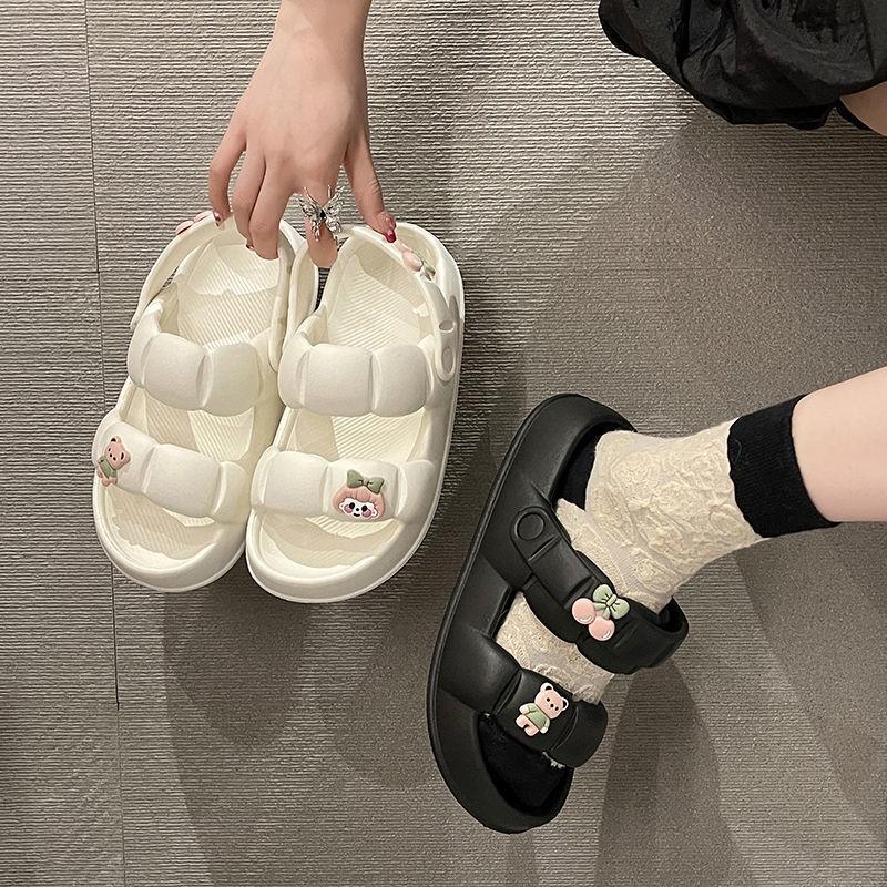 Dép sandal 2 quai ngang đế đúc độn cho nữ đi học đi chơi đi biển chống trơn trượt siêu cute - DL169 - Trắng trơn