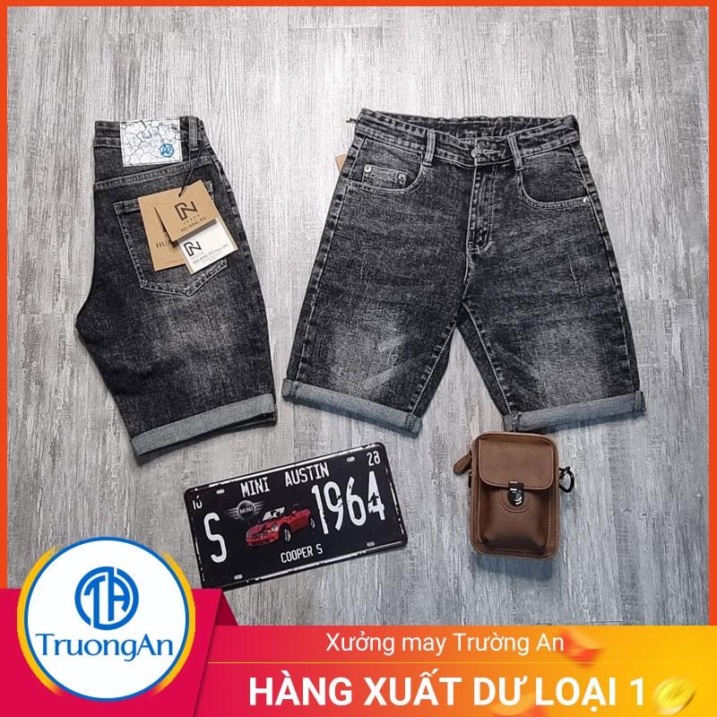 Quần short jean nam ống rộng màu đen cao cấp